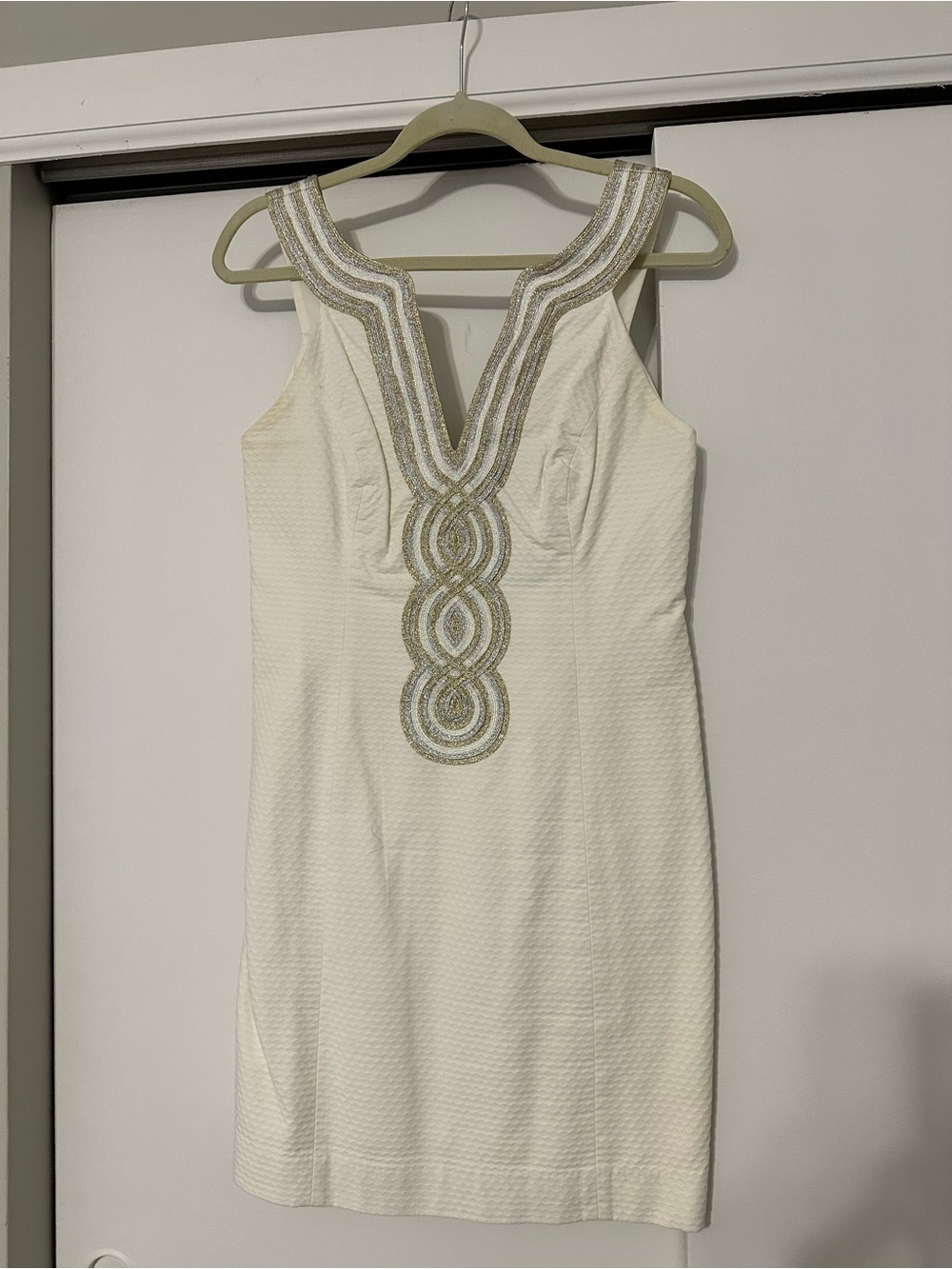 Lilly Pulitzer Ivory Mini Dress with Gold Embellished V-Neck